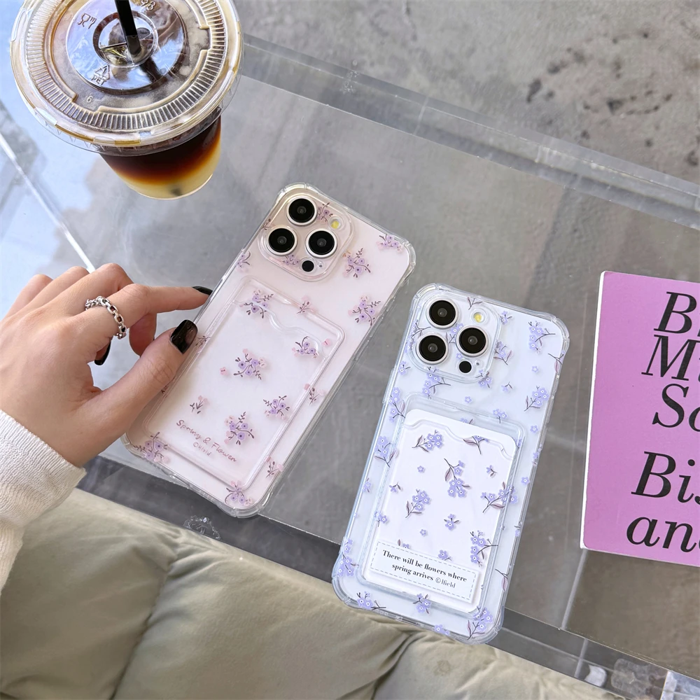 Korean Cute Flower Luxury Card Holder Phone Case - Anti-fall Cover