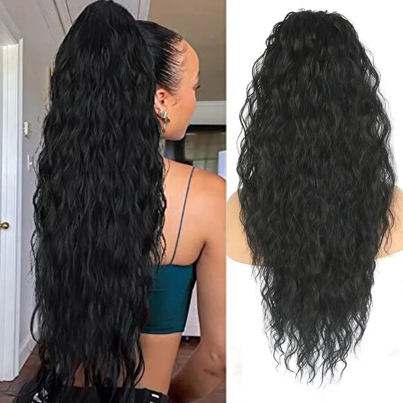 65CM synthetic drawstring corn wave ponytail extension female curly wavy clip in ponytail hair extension accessories clip in ponytail hair extension,synthetic ponytail,synthetic hair accessories,clip in ponytail extensions