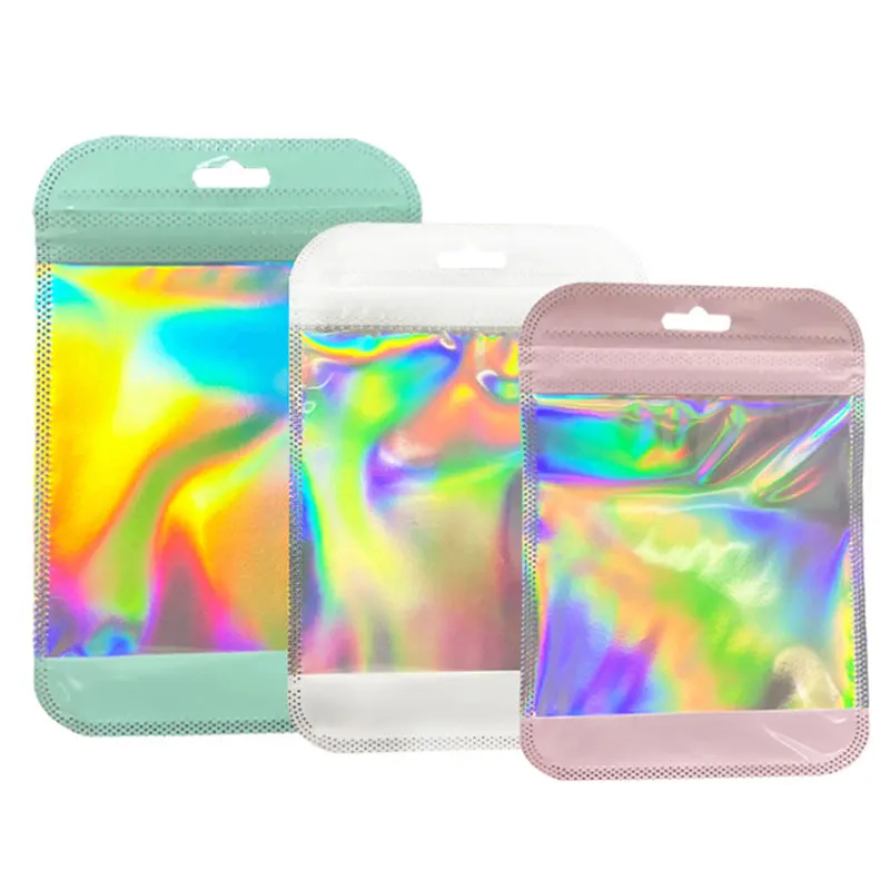 20-50pcs Holographic Laser Resealable Ziplock Bags Packaging 10.5x15cm Thicken Mylar Bags for Jewelry Storage Retail Display 50pcs thicken plastic zip lock bags resealable mylar pouches no hole bag for diy jewelry packaging display wrap retail bags