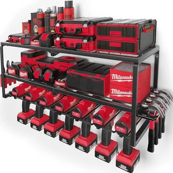 Amoowis Power Tool Organizer, Garage Organization with 7 Drill Holders, Tool Box Organizers and Storage Wall Mount, Metal Shelf 1