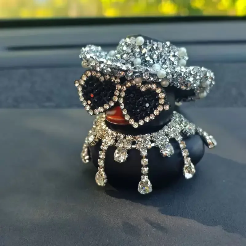 Luxuriöse Diamant-Gummi-Ente, Auto-Ornamente, lila, rosa, schwarz, Auto-Enten, lustige Büro-Geschenke, Armaturenbrett-Dekorationen für Jeep für BMW – Detail 9
