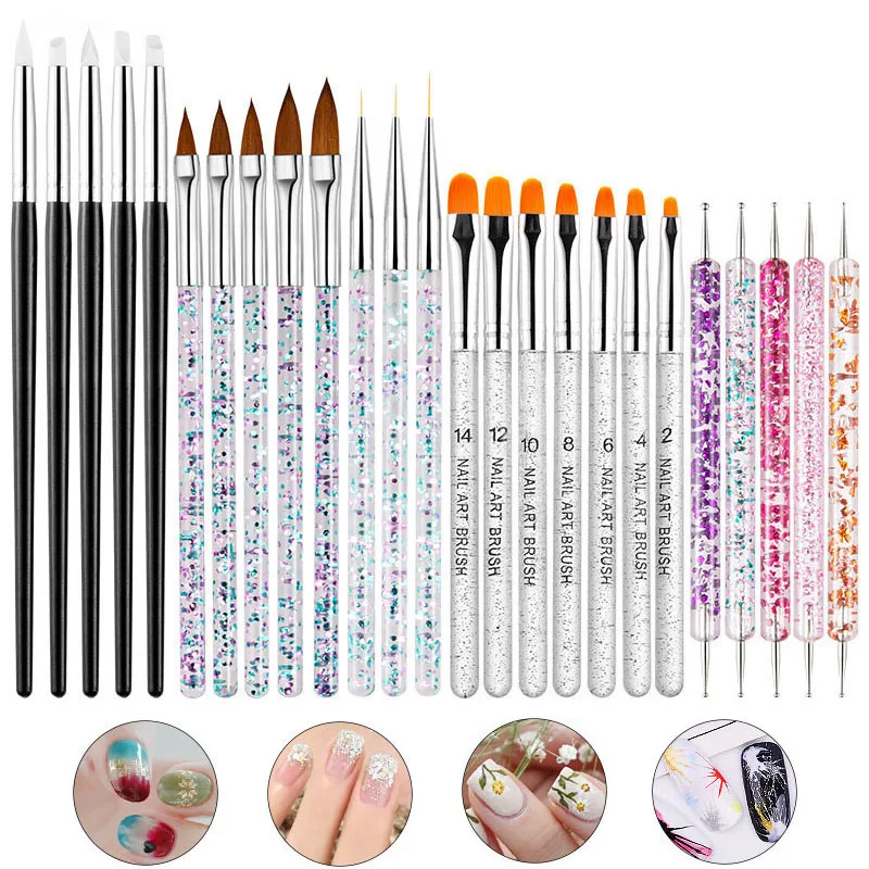 

28pc Phototherapy Acrylic Nail Brushes Set Manicure 3D Tips French Liner UV Gel Brush Dotting Carving Pen Painting Drawing Brush