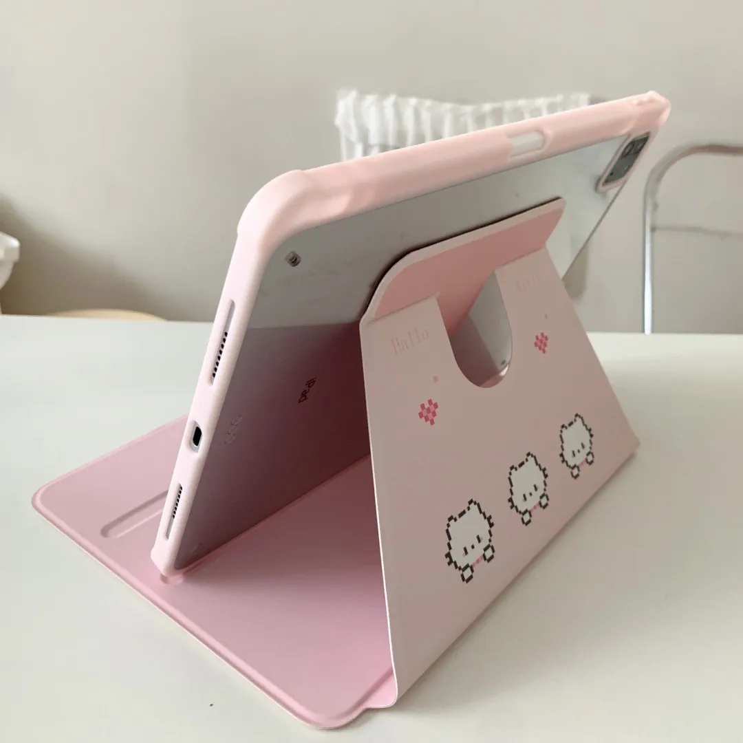 Pixel Cat Case With Pencil Holder for iPad