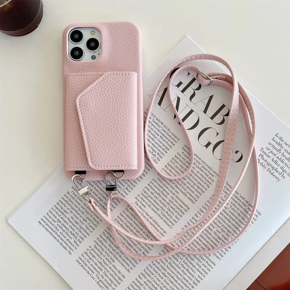 Sleek Leather Crossbody Lanyard Wallet Phone Case with Card Holder Cover