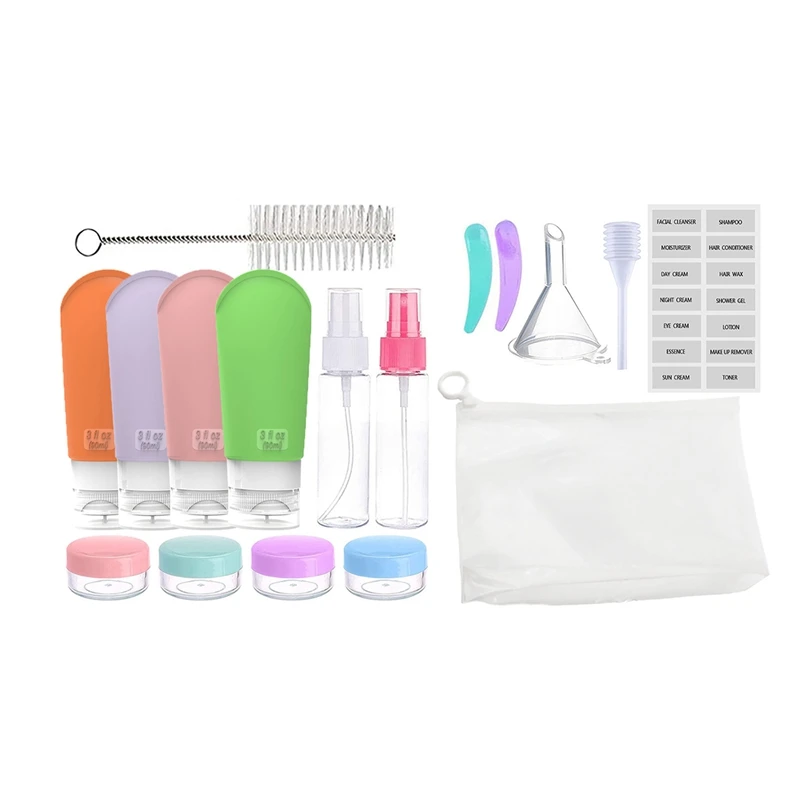 

Набор бутылок для путешествий из 17 предметов, герметичные силиконовые сжимаемые дорожные аксессуары