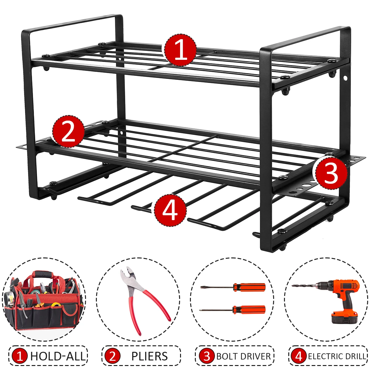 Power Tools Organizer Heavy Duty Tool Storage Wall Floating Shelf Electric Drill Tool Storage Garage Workshop Wrench Organizer