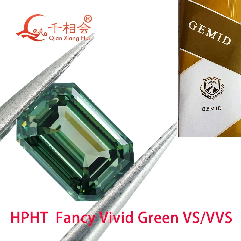 

A HPHT Алмазная маскарадная ярко-зеленая 0.5ct -1.6ct VVS прозрачная изумрудная форма GEMID Сертифицированный лабораторный Выращенный алмаз свободный камень