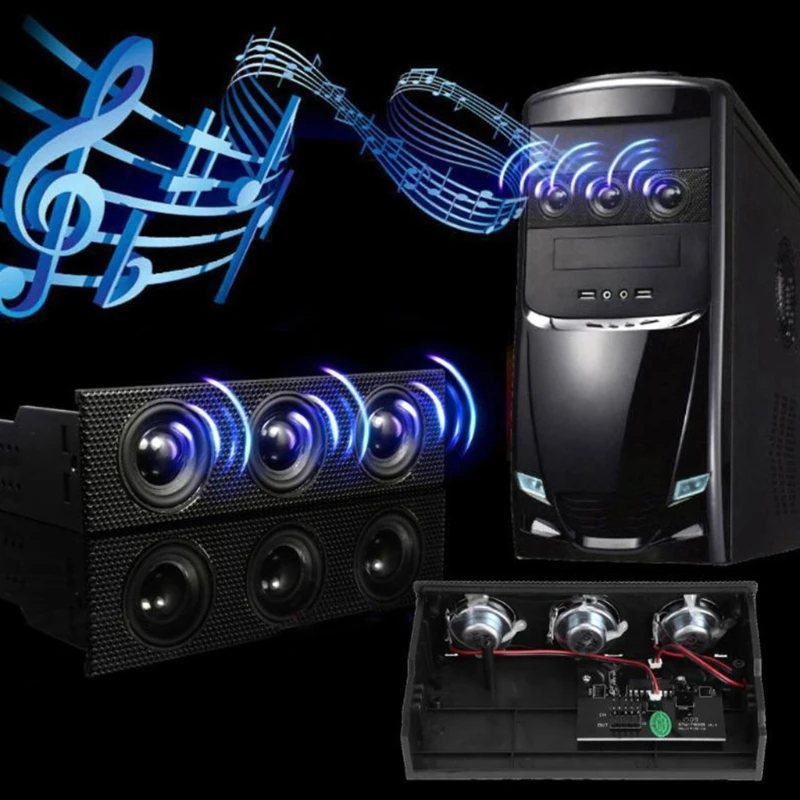 Stereo Speaker PC Front Panel Computer Case Built-in Mic Music Loud Speaker Space Saving for Des