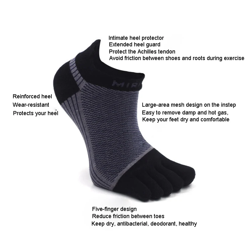 3 Pairs Large Toe Socks Combed Cotton Spring Summer Mesh Athletic Running Socks with Toes 5 Finger Short Men Calcetines EU39-44