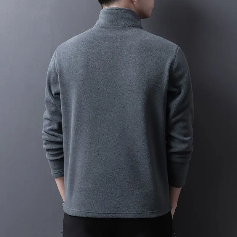 Men's Solid Autumn Winter Pullover Turtleneck Letter Embroidery Zipper Long Sleeve T-shirt Hoodies Office Lady Undershirt Tops