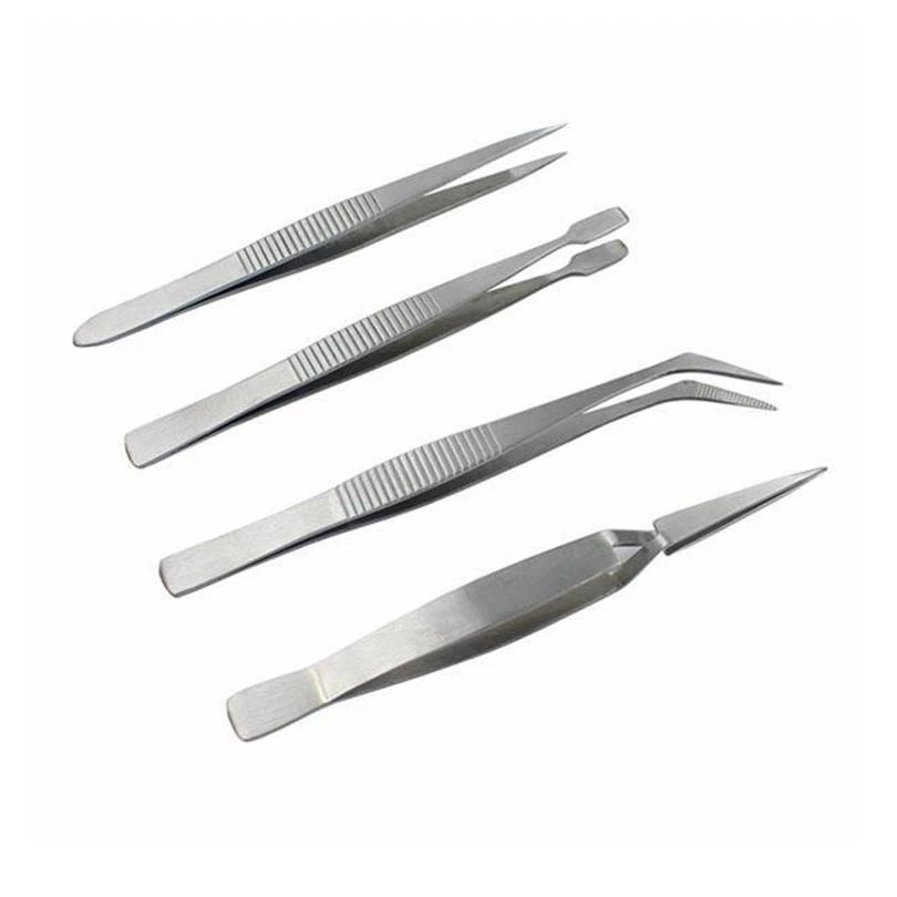 

4pcs Stainless Steel Tweezers Set Precision Multifunctional Electronics Industrial Tweezers for Cleaning Grip DIY Repair Tool