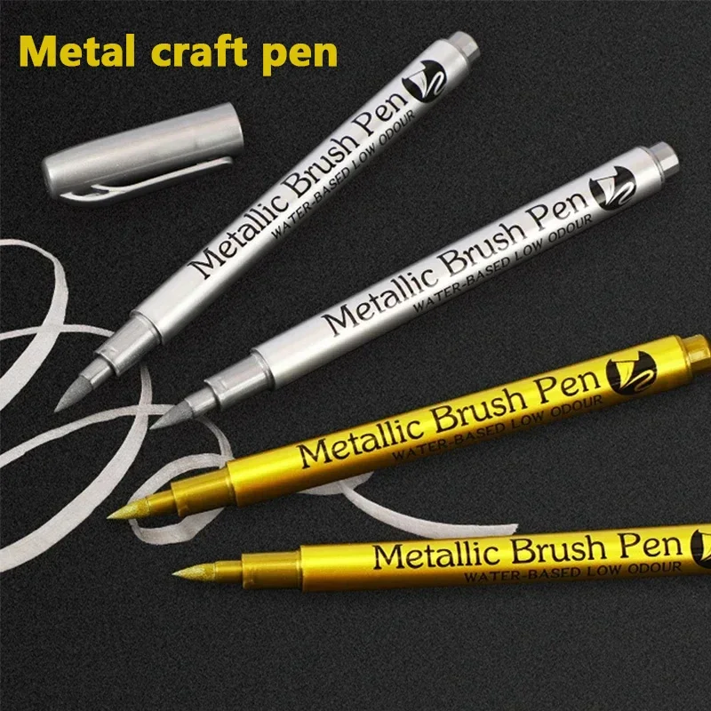 1/2Pc Brush Metallic Marker Pens Gold Silver Permanent Art Markers for Crafts Manga Scrapbooking Stationery School Art Supplies