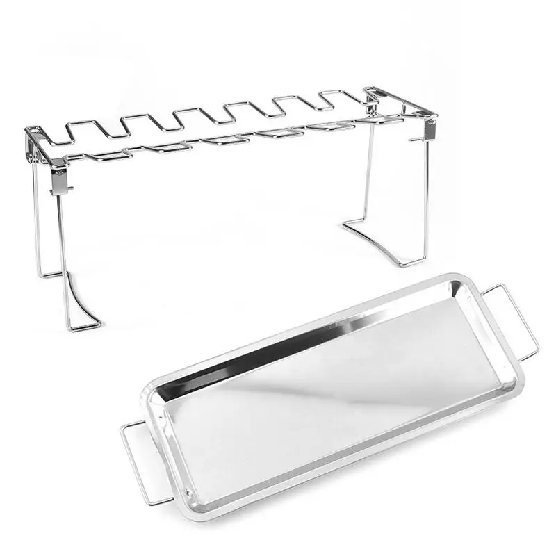 Stainless Steel Chicken Wing Leg Rack Grill Holder Rack with Drip Pan for Bbq Multi-purpose Chicken Leg Oven Grill