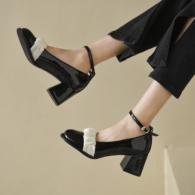 Sweet Buckle Mary Jane Summer Thick High Heel 6.5CM Sandals 2023 Gentle Casual Street Fashion Trend Office Ladies High Heels