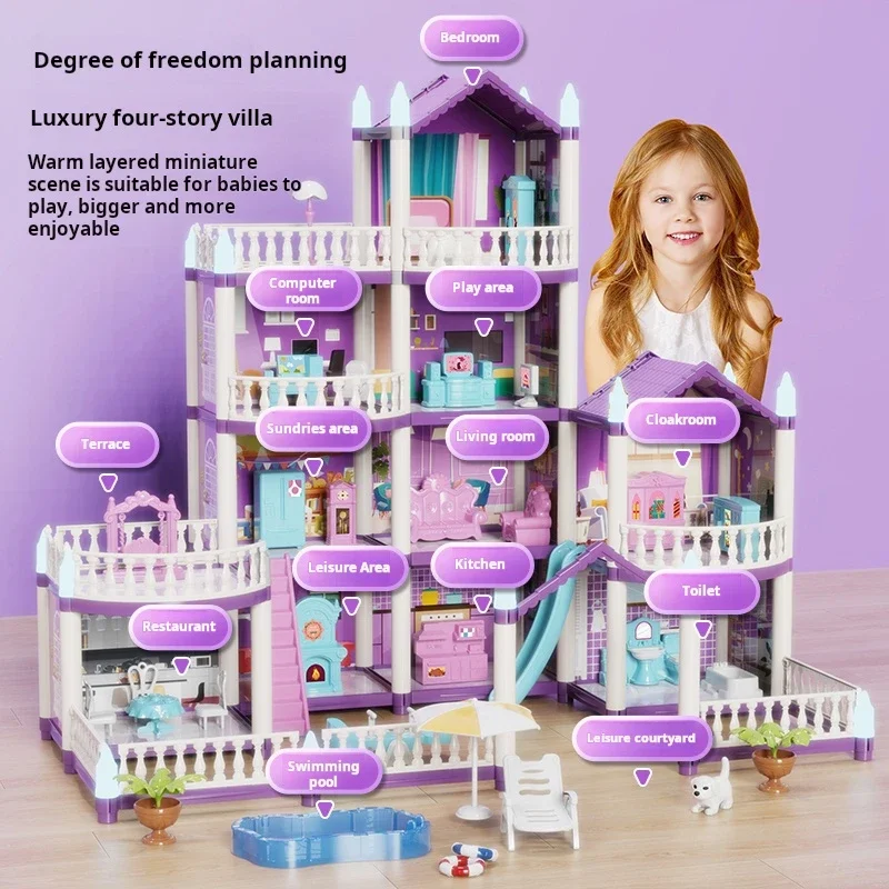 DIY Princess Castle Luminous Villa Set Girls Toy Doll House Children Play Model Play House Toys for Kids Girls Christmas Gifts