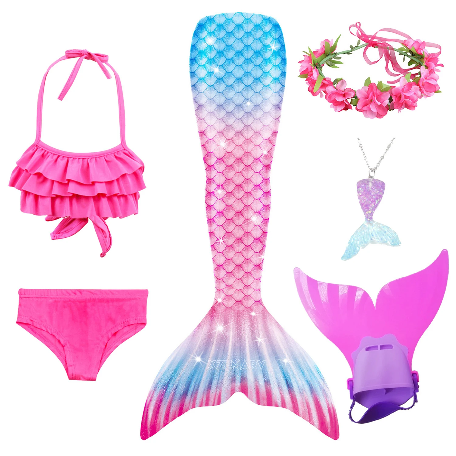 Cosplay Costume Mermaid Costume Halloween Dress Outfit Kids Girls Dress Girls Swimming Mermaid Tail Kids Cosplay Monofin Ariel Mermaid Swimsuit for Swimming Costume Children Halloween Party Swimsuit