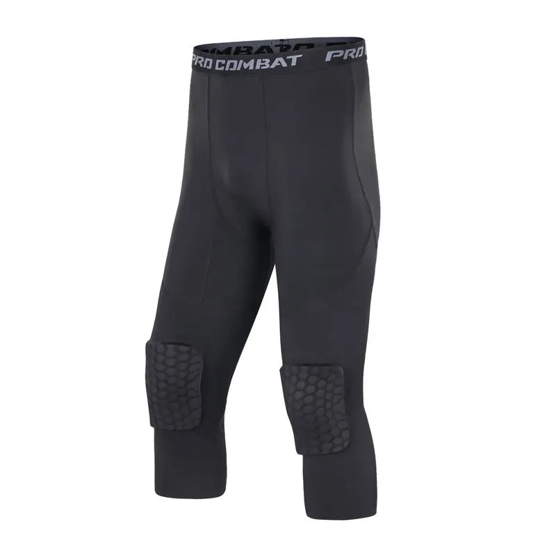 Padded Gym Running Cropped Pants Mens Joggings Elastic Compressions Sweatpant Football Basketball Racing Workout Leggings Male