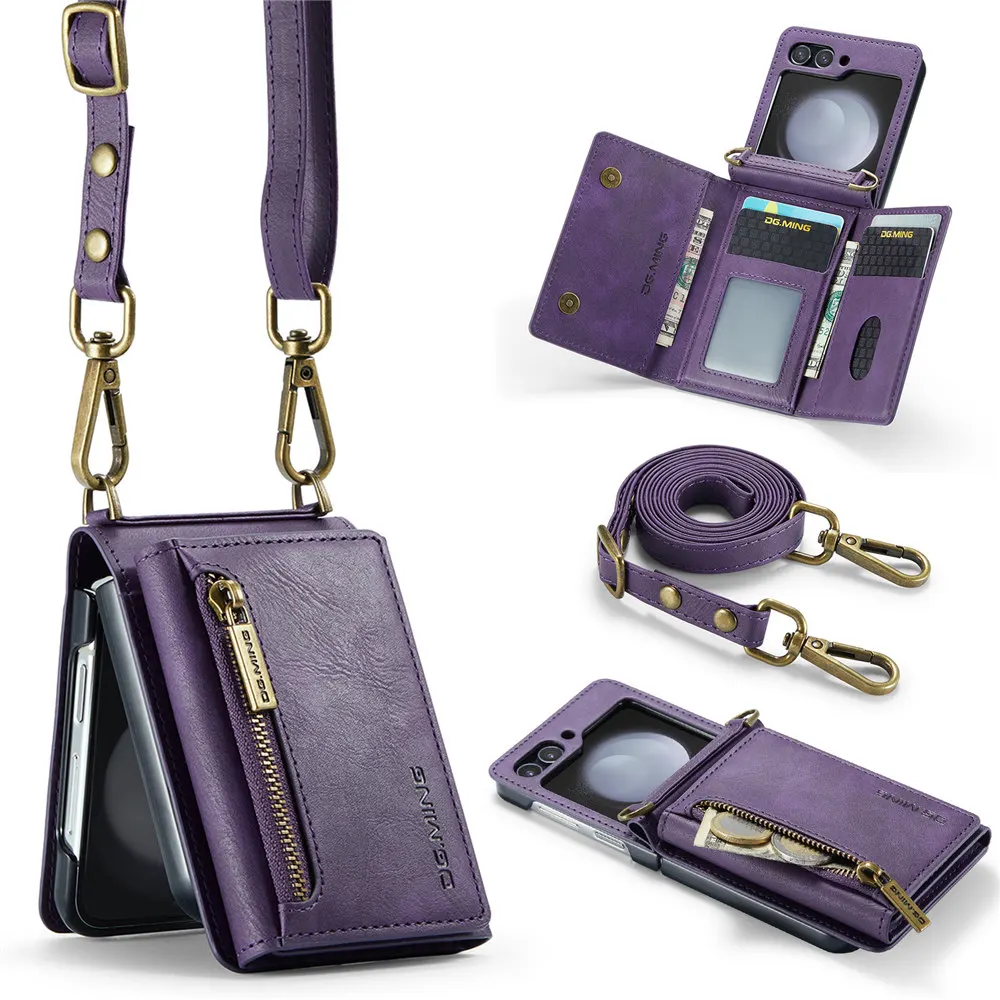 Vintage Lanyard Leather Wallet Case with Credit Card Slots