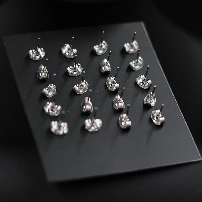 LUXUSTEEL Luxury Crystal Stud Earrings For Women Men Silver Color Stainless Steel Square Cubic Zirconia 3mm-10mm Fashion Jewelry 5