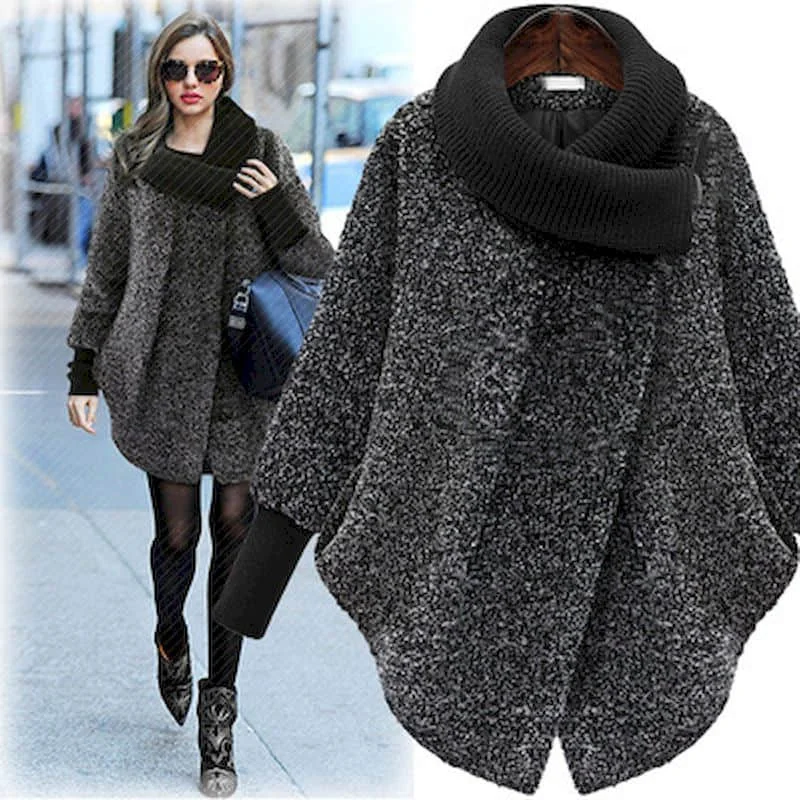 Abrigos de lana para mujer, cuello alto, manga larga, largo medio, chaquetas vintage, ropa de invierno de punto con retazos, abrigos de moda para mujer