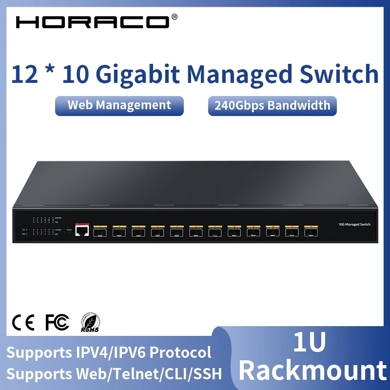 HORACO 10Gigabit Switch Managed 10000Mbps 12 Port Optical SFP