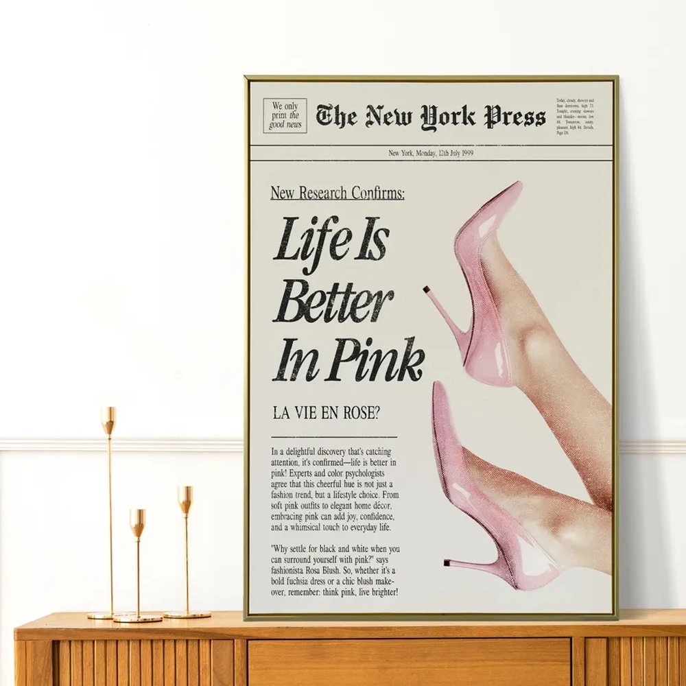 1PC Frameless Life is Better in Pink Poster Canvas Painting Vintage Aesthetic Wall Art for Living Room Home Office Bedroom Decor 2