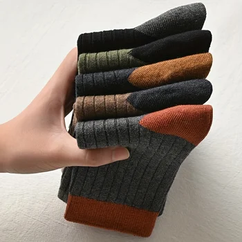 5 pairs of 5-color pure cotton spring and autumn men's socks long, mid tube, all cotton solid color new men's socks simple and f 1