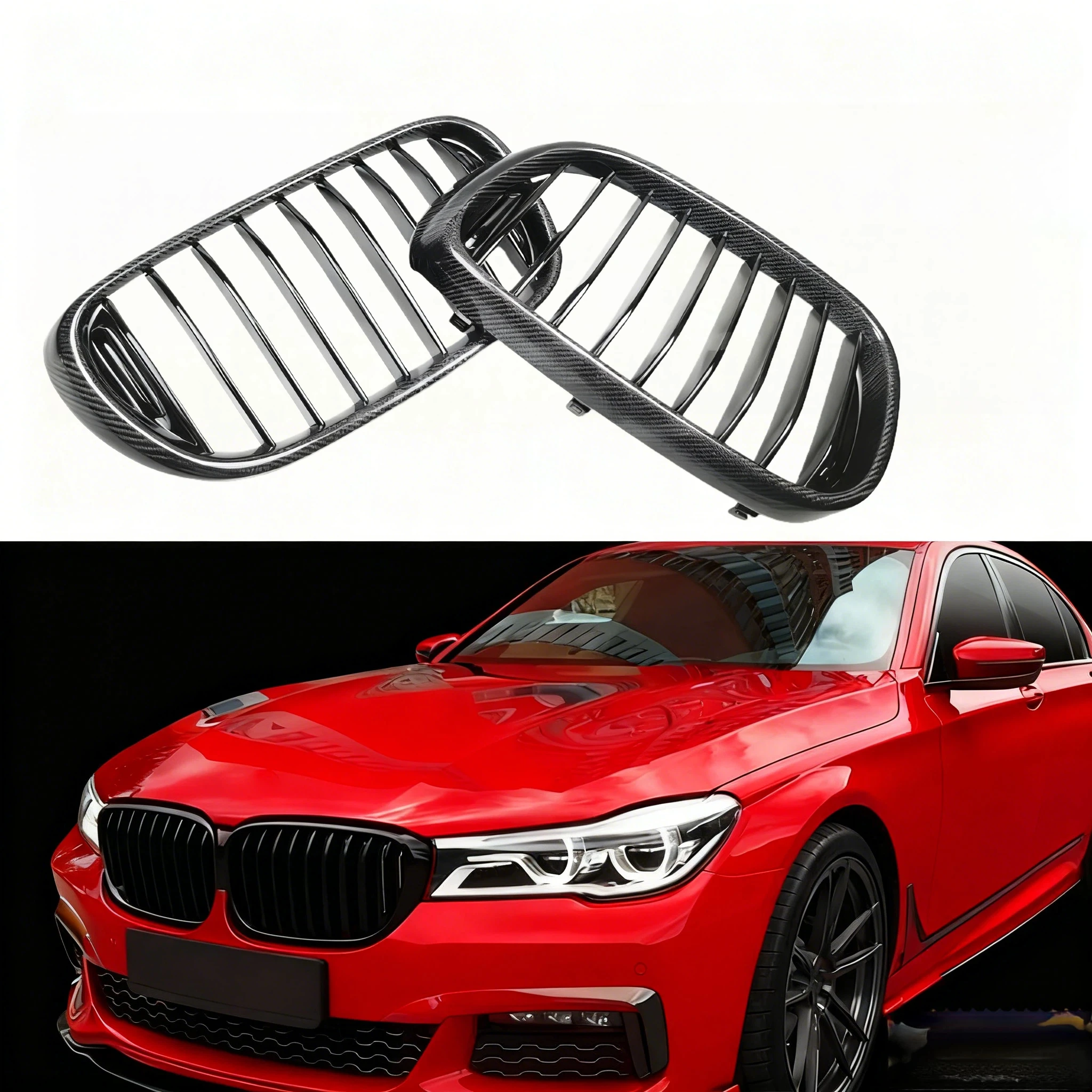 G11 리얼 카본 파이버 글로스 블랙 프론트 범퍼 그릴 BMW 7 시리즈 G11 G12 740i 730i 750i 프리-LCI 2016 2017 2018 2019용