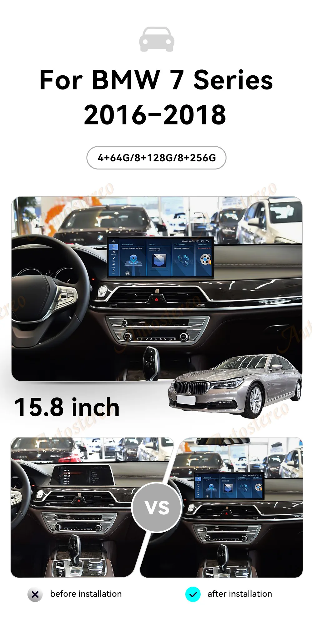 15.8 Inch Qualcomm Android 13 Carplay For BMW 7 G11 G12 2016 2017 2018 Car Multi