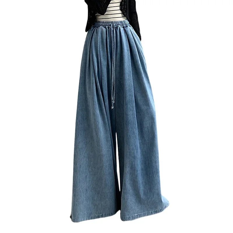 2024 Autumn New Loose-Fit Plus Size Women's Jeans Slimming Wide-Leg Ground-Length Simple Style Casual Ladies Pants 5