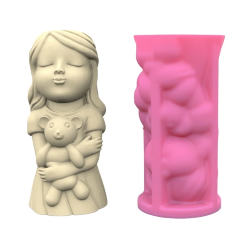 

Unique Silicone Flowerpot Molds Bear Girl Shaped DIY Pencil Holder Molds for DIY