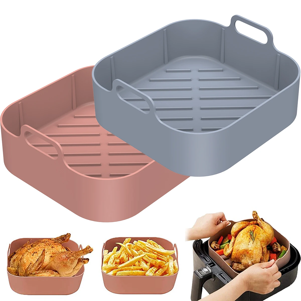 2-Pack Air Fryer Silicone Liners - 8 Inch Non-Stick Basket, Reusable & Dishwasher Safe, Fits 3.6-6.8 QT Fryers