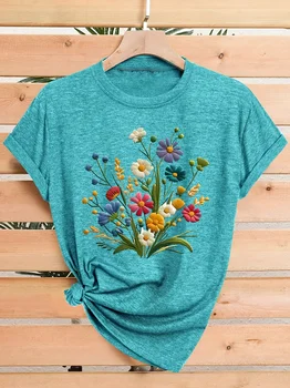 Wildflower Bouquet Women's Tee - Colorful Floral Graphic, Casual Teal Top 1