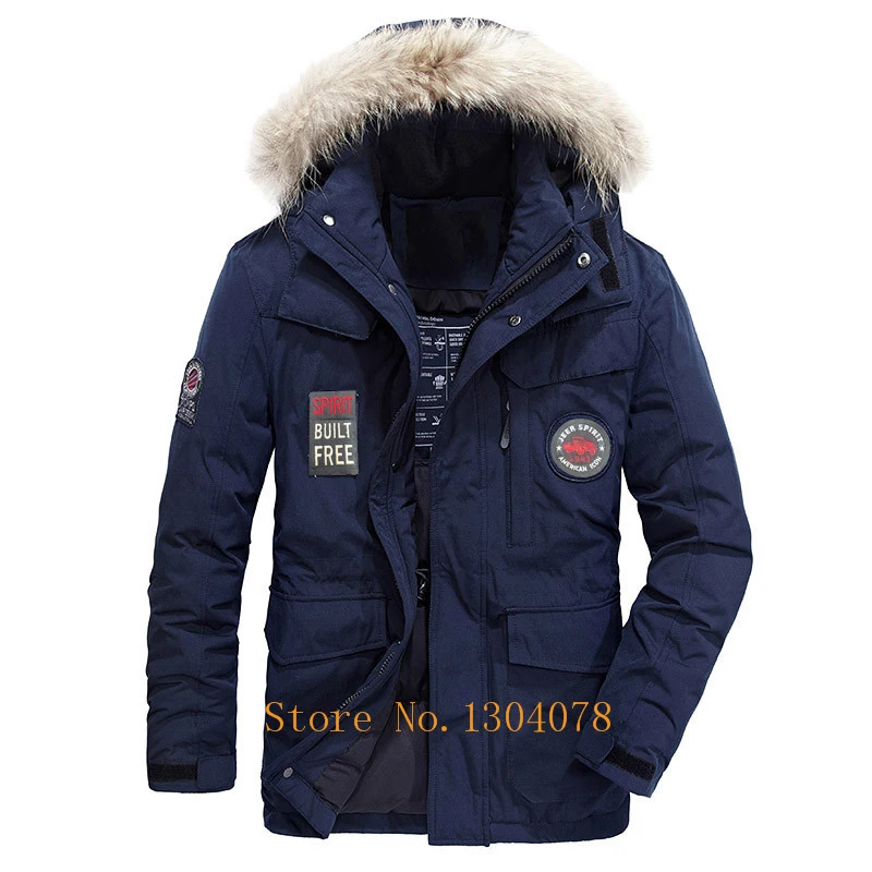 

2022 Men's Winter Jacket Thicken Fur Collar Embroidery Windproof Hooded Tace & Shark White Duck Down Jacket Men Down Coats men