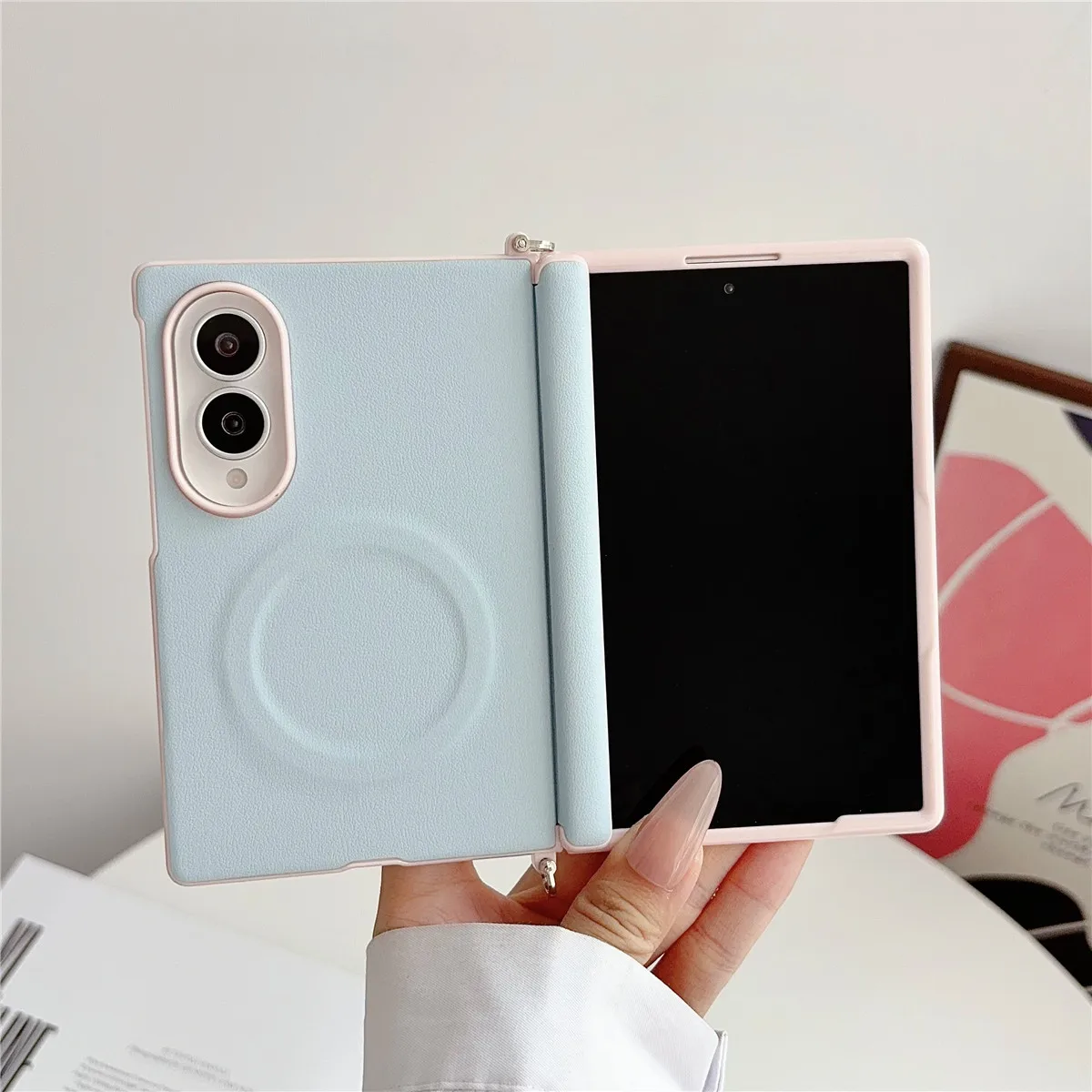 Magnetic Phone Case with Dopamine Color and Hinge Protection - Shockproof Hard Cover