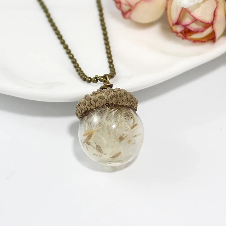 1/2X 14/16/18/20/25MM DIY Glass Vial Pendant With Natural Acorn Cap Glass Wish Bottle Necklace Perfume Lucky Jewelry Accessories