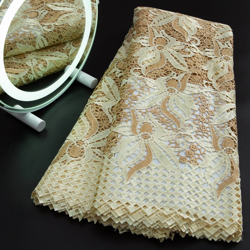 

African Nigerian Guipure Cord Lace Fabric 2023 High Quality French Water Soluble Lace Fabric Swiss Luxury Lace For Party A3306