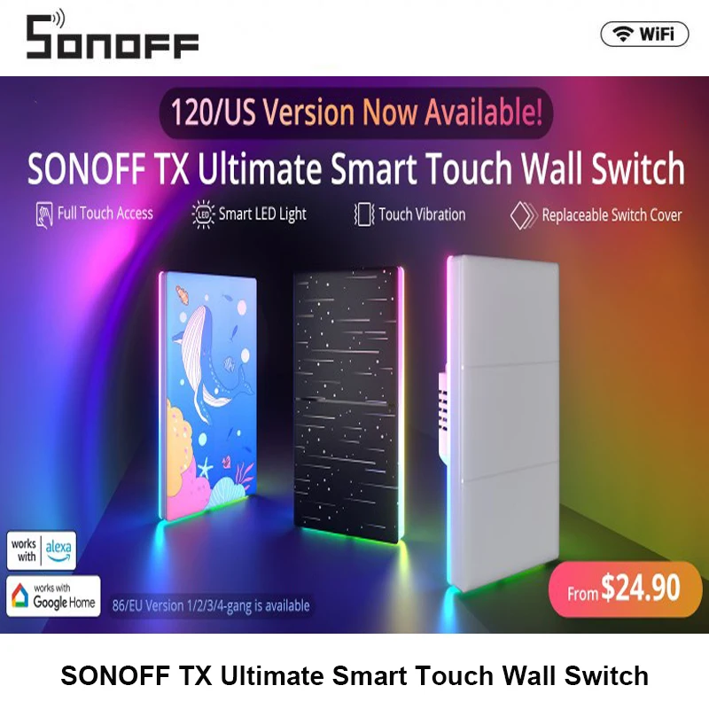 Sonoff Tx Ultimate Smart Wall Switch Full Touch Access Led Light Edge Telecomando Ewelink Multi-Sensoriale Tramite Alexa Google T5