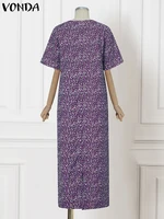 Plus Size Vintage Dress Women Summer Party Sundress Bohemian Short Sleeve V Neck Print Vestidos Casual Oversized Robe VONDA - Image 5