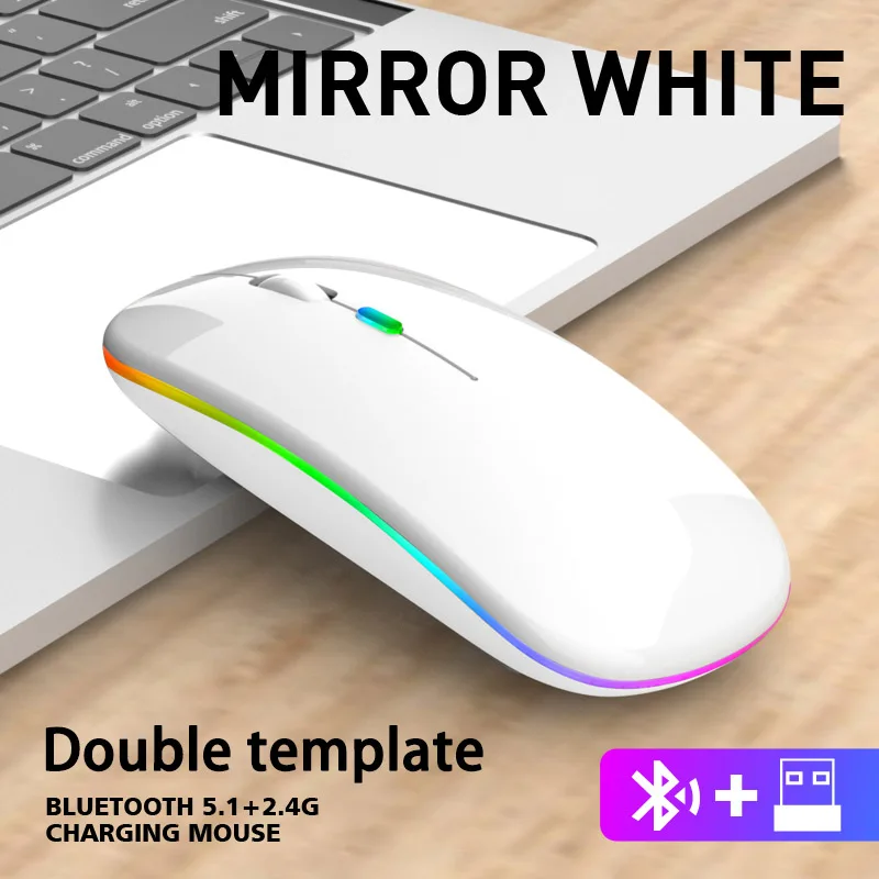 Ratón inalámbrico para ordenador portátil y PC, periférico silencioso con retroiluminación LED, ergonómico, recargable por RGB, Bluetooth
