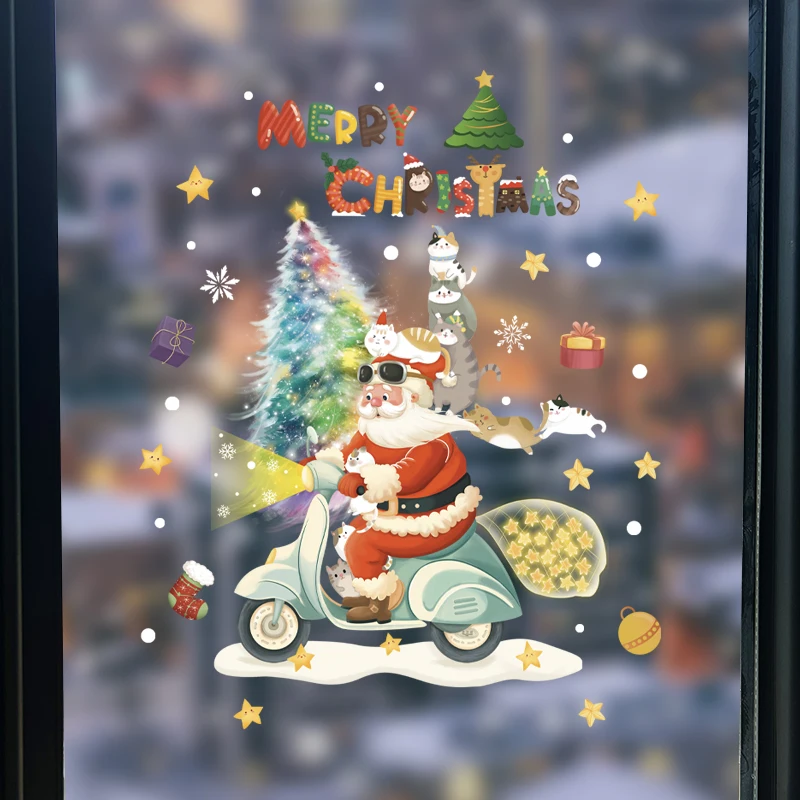 Christmas Window Stickers Merry Christmas Decoration For Home Kids Room Wall Mirror Sticker Window Glass Sticker New Year