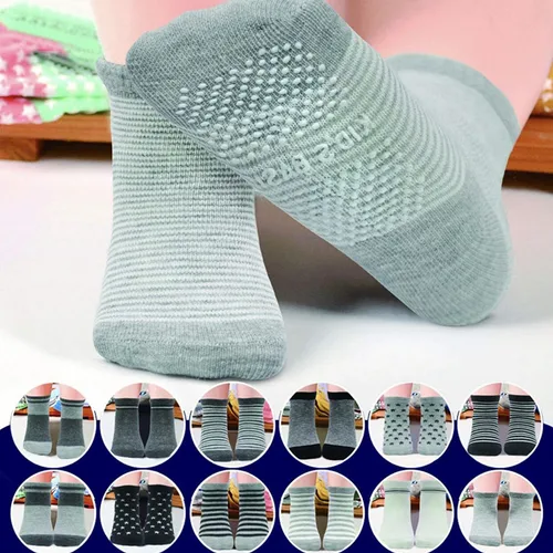 미끄럼 방지 코튼 크루 양말, 그립이 있는 미끄럼 방지 유아 양말, 남아 및 여아용, 1-7 세 유아용, 12 쌍/로트 5