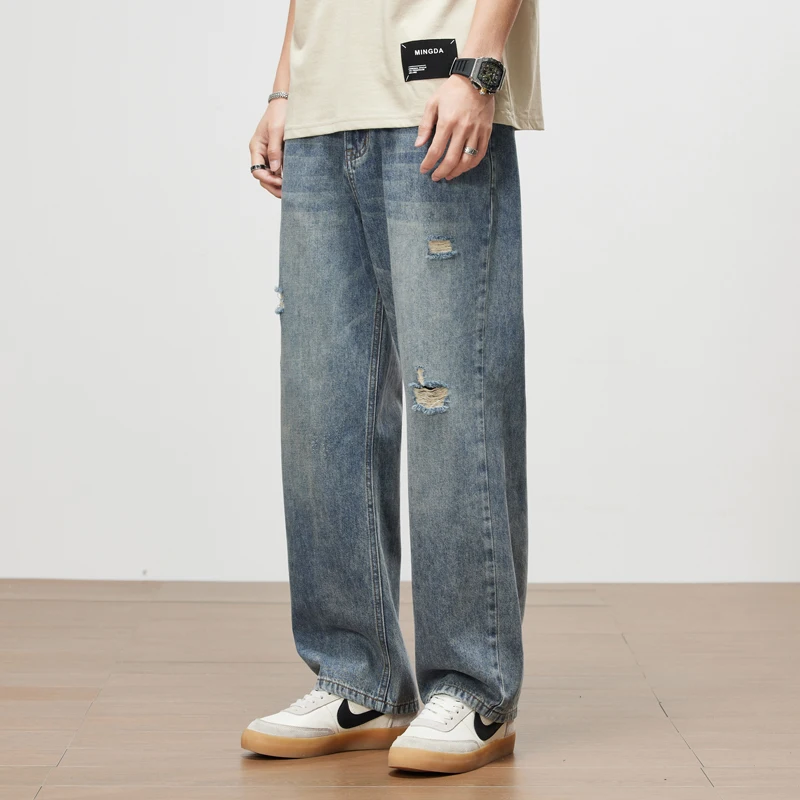 موضة ممزق الجينز الرجال الصيف رقيقة لينة مستقيم Vi...