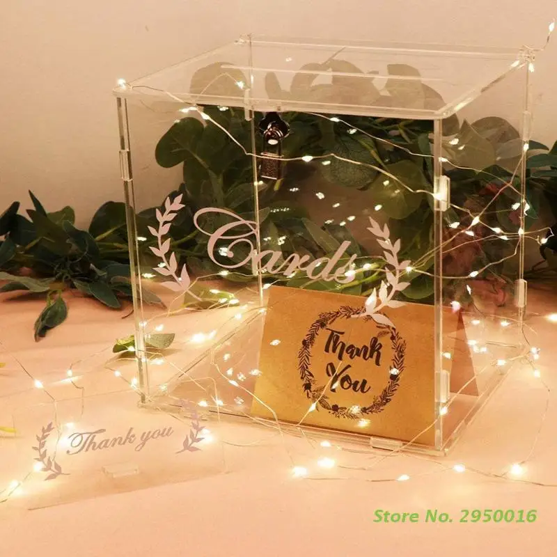 Transparent Acrylic Card Box for Wedding Reception Card Box with Lock Gift Money Holder for Reception Anniversity