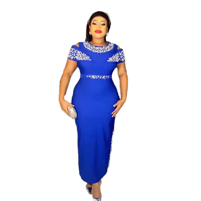 African Wedding Party Dresses for Women Summer Elegant African Sleeveless O-neck Green Blue Pink Purple Long Maxi Dress L-3XL