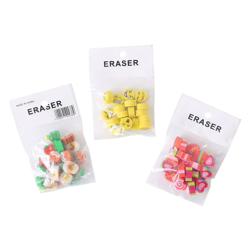 20pcs Mini Fruit Animal Digital Cake Pencil Eraser Rubber Cute Student Stationery School Kindergarten Supplies Kids Prizes