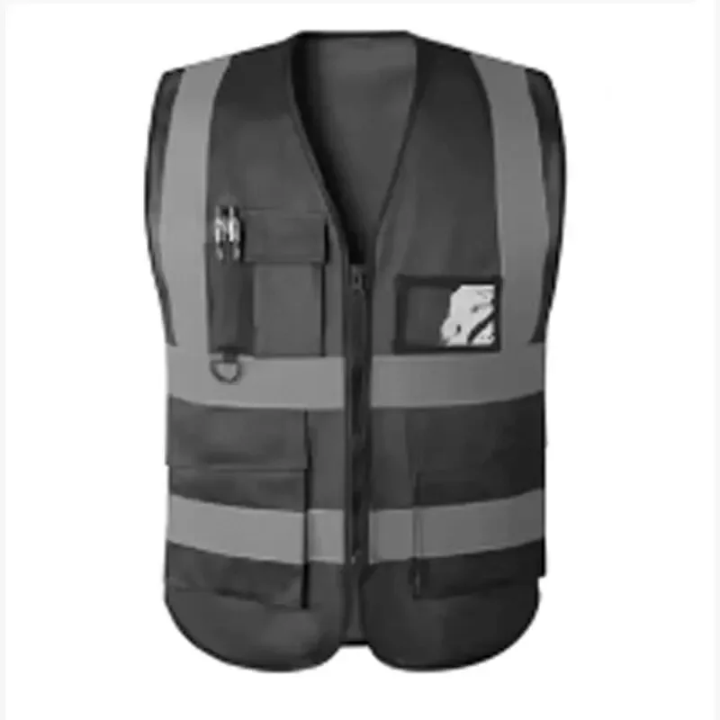 Black Reflective Vest Vest Reflective Vest Traffic Riding Vest Overalls Multi-pocket Zipper