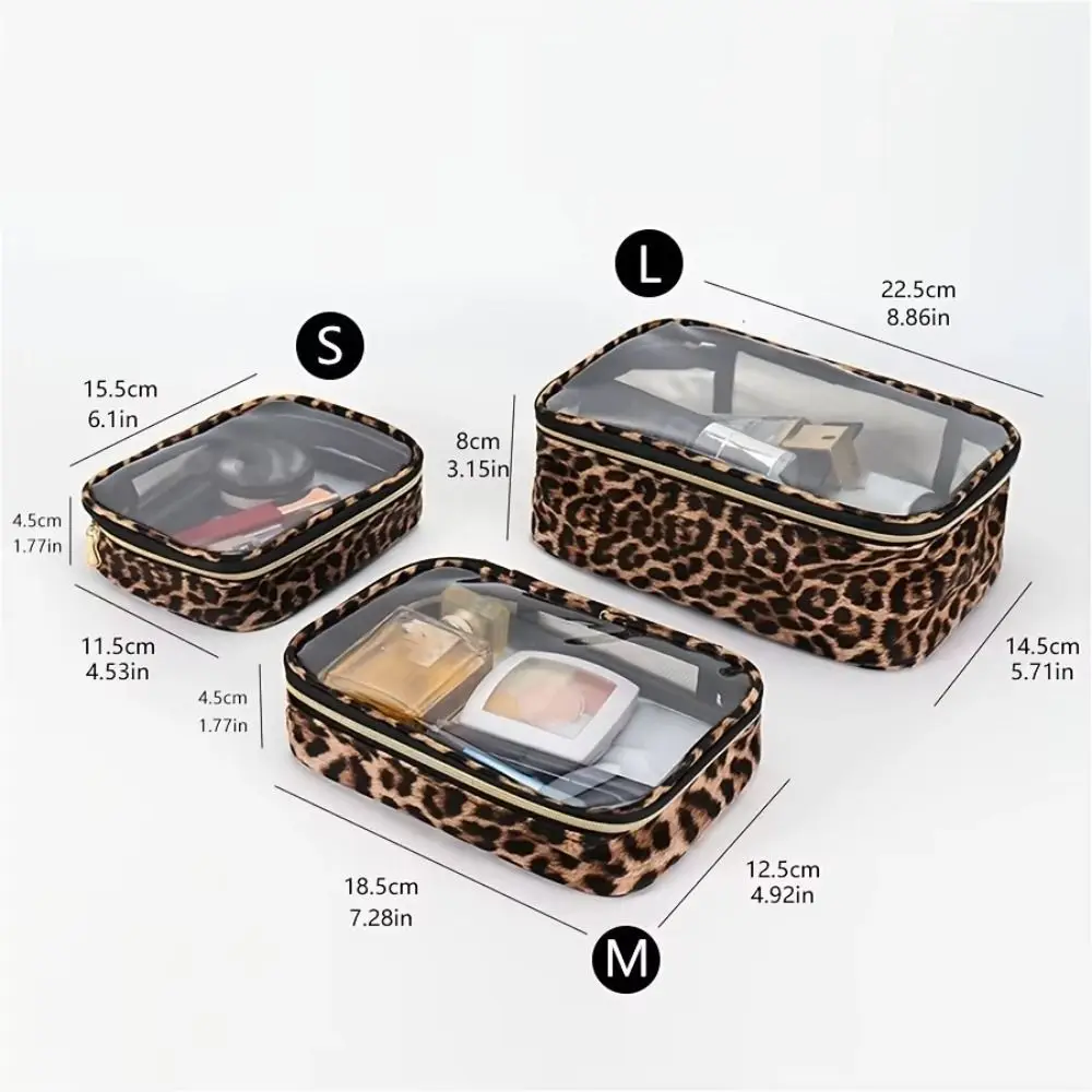 Fashion Leopard Print Makeup Bag Waterproof Transparent Travel Cosmetic Bag with Zipper Large Capacity Storage Bag