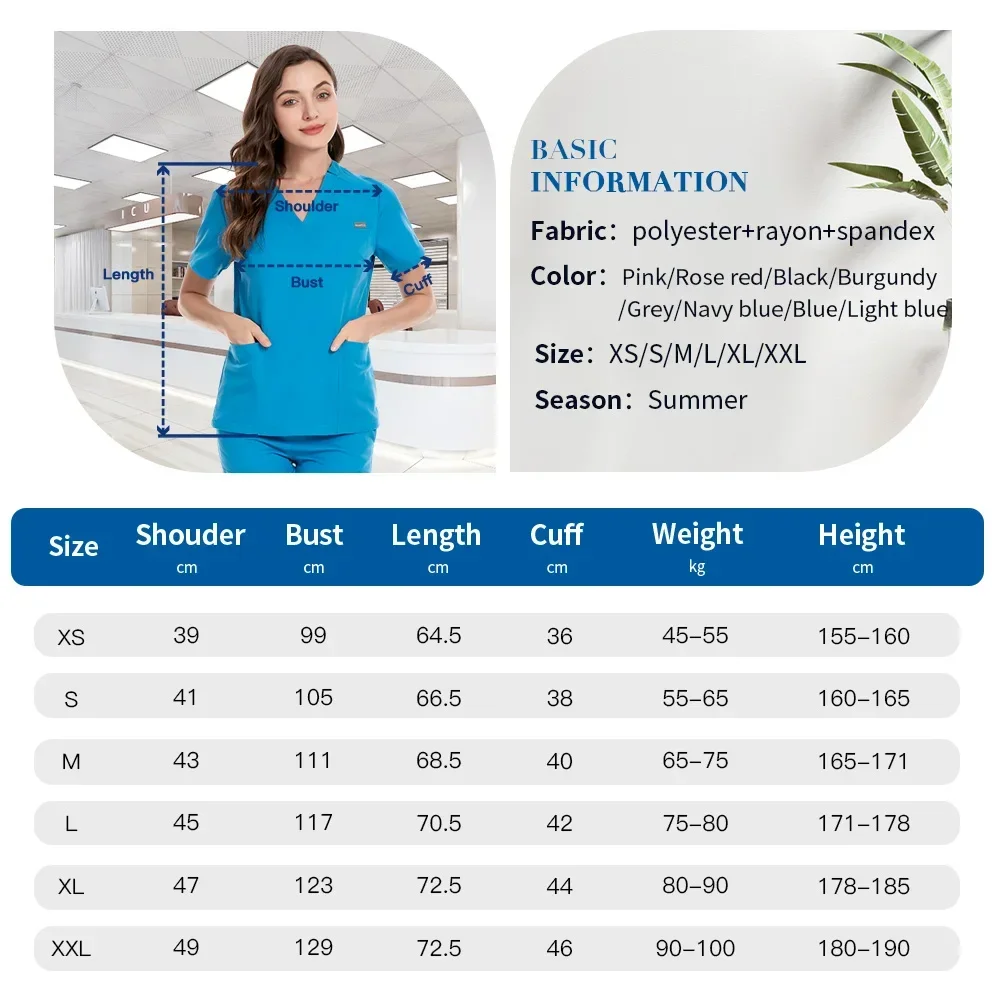 زي نسائي طبي بأكمام قصيرة ورقبة على شكل حرف V ، فس...