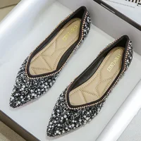 2022 Woman Luxury Shoes Big Size 34-43 Paillette Flats Heels Ballerina Ladies Pointed Toe Loafers Ballets Shoes Dressy Femmes 1
